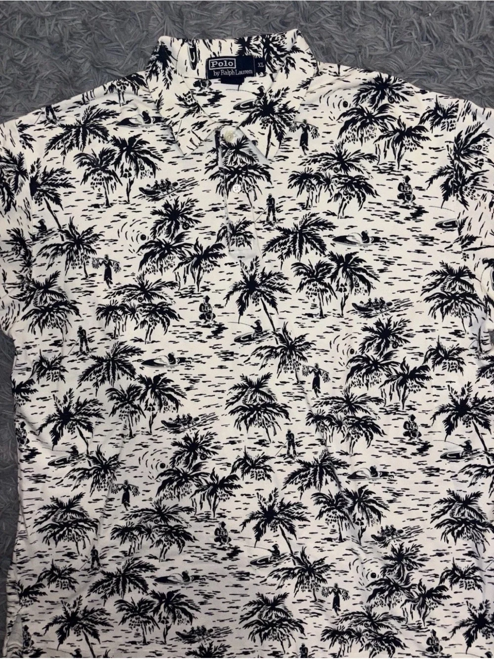 Vintage Polo Ralph Lauren Men Hawaiian Camp Shirt XL Navy Blue Cotton Resortwear